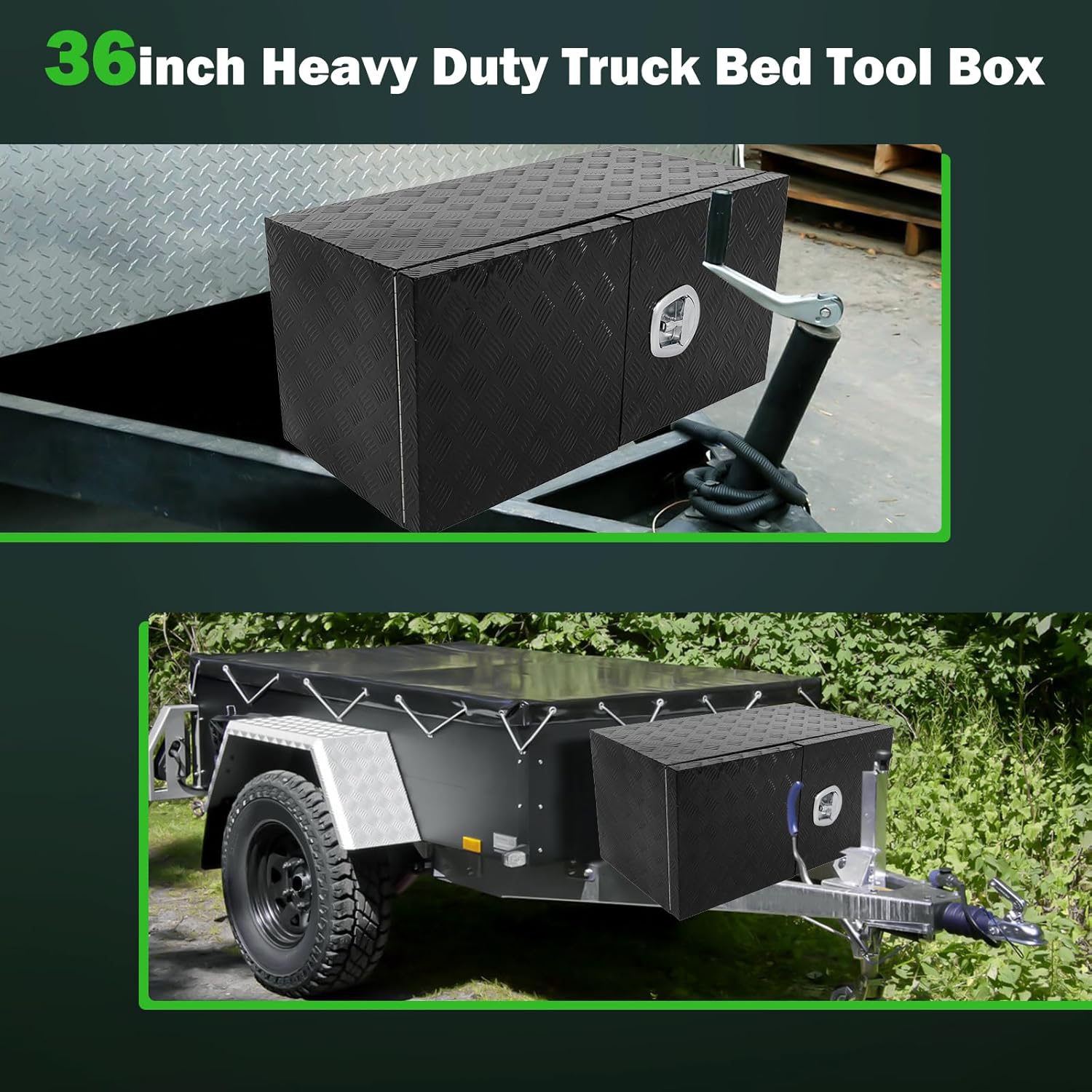 SCITOO 36 Inch Diamond Plate Truck Bed Tool Box,Heavy Duty Aluminum Crossover Storage for Most Full Size Pickups,Lockable Weatherproof Chest,Fits 36" Truck Beds,Easy Access to Load and Unload