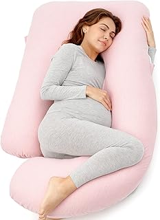 Momcozy Pregnancy Pillows for Sleeping, U Shaped Full Body Maternity Pillow for Side Sleeping - Support for Back, Legs, Belly, HIPS, 57 Inch, Pink
