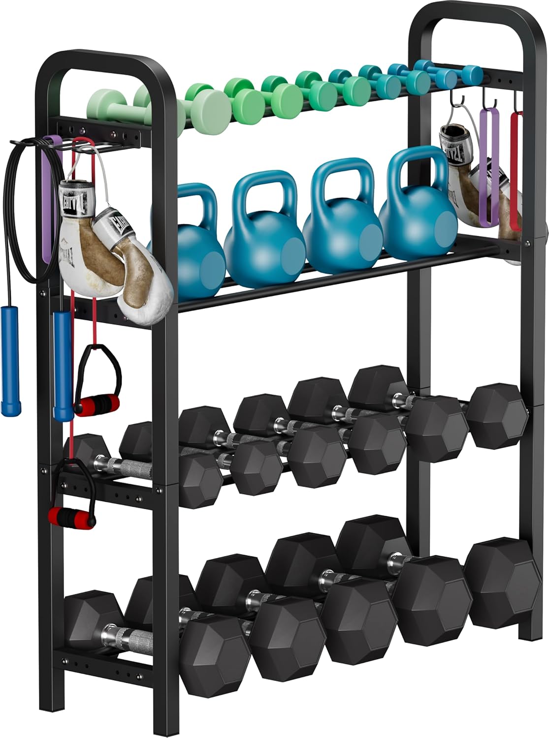 Adjustable Dumbbell Rack, Weight Storage Stand Holder for Dumbbells & Kettlebells, Heavy-Duty Home Gym Organizer with 6 Hook for Home Gym Equipment Accessories (Rack Only)