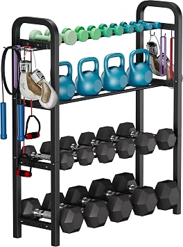 Adjustable Dumbbell Rack, Weight Storage Stand Holder for Dumbbells & Kettlebells, Heavy-Duty Home Gym Organizer with 6 Hook for Home Gym Equipment Accessories Rack Only