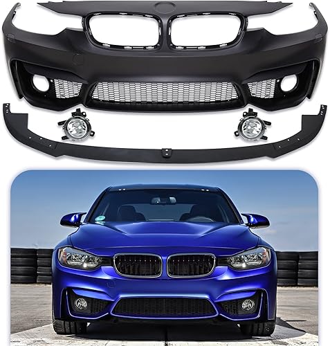 Miniatura 9 de PENSUN M3 - Kit de cubierta de parachoques delantero estilo reajustado con borde delantero sin PDC y agujeros para luces antiniebla, apto para BMW