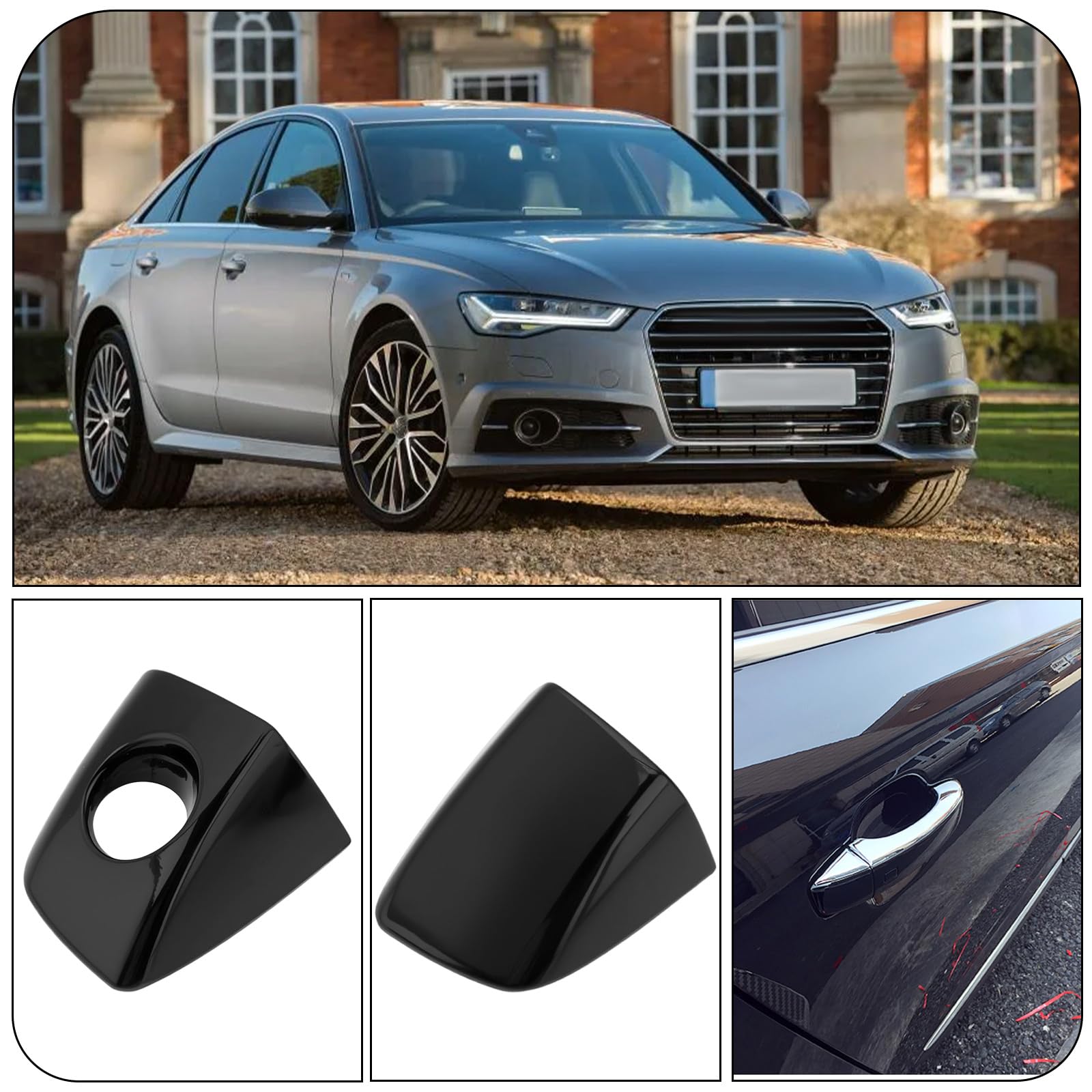 SG Store 1 para pokrowców na klamki drzwi samochodu lewa przednia i prawa przednia 4H 1837879 wykończenia dziurki od klucza kompatybilne z Audi A6 C7 A8 D4 odpowiednie do napędu po lewej stronie,