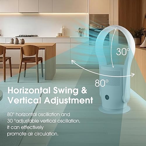 Miniatura 3 de Ventilador de torre sin aspas con filtro HEPA, ventilador oscilante sin aspas de 80 con control remoto, 9 velocidades, temporizador de 8 horas,