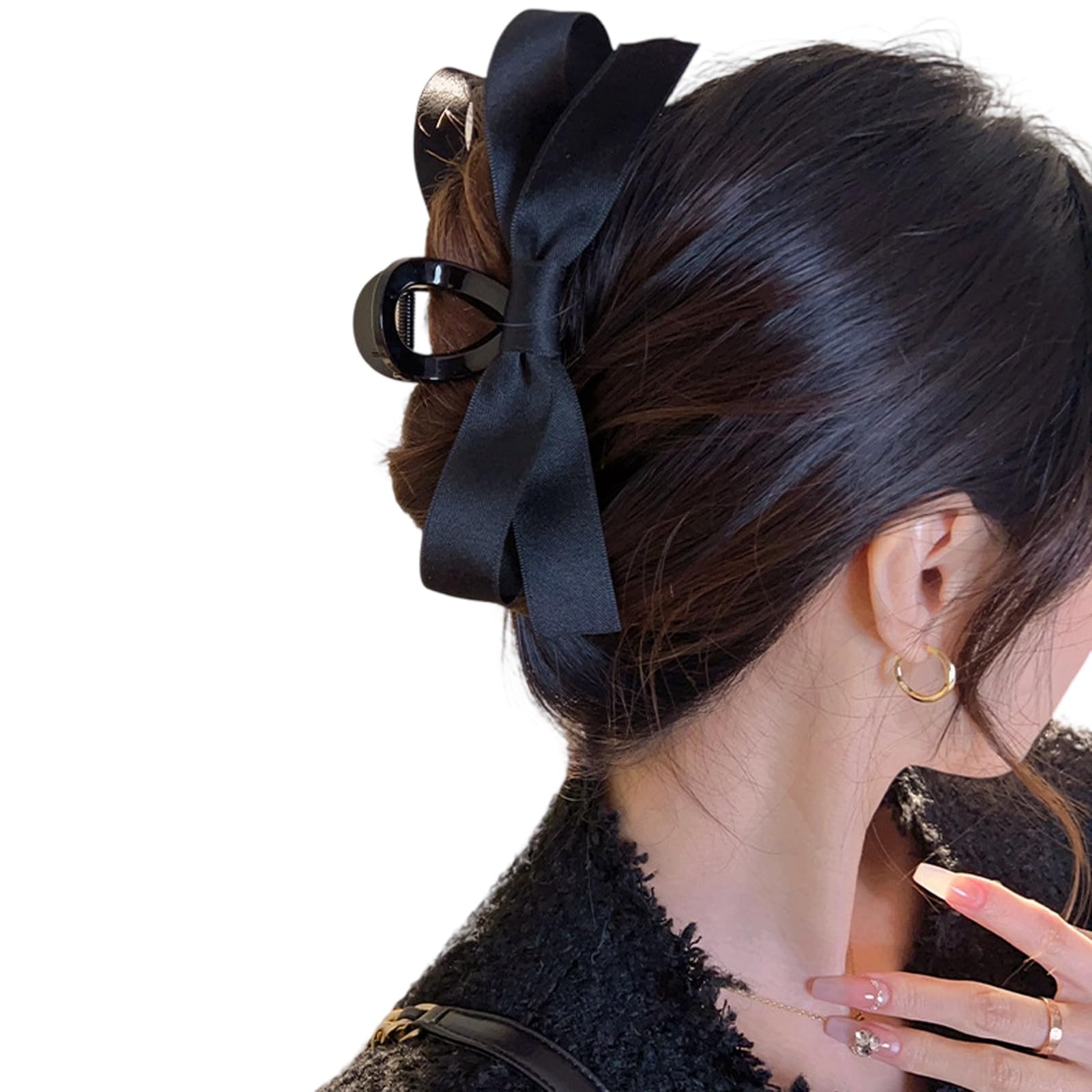 YUXITA Elegant Bows Imitation Pearls Hair Clip Spring Clamp Fashion Hair Accessory For Secure Bun Updo And Daily Use