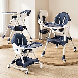 BAYBEE 3 in 1 Convertible High Chair with Adjustable Height and Footrest,Baby Toddler Feeding Booster Seat with Tray,Wheel...