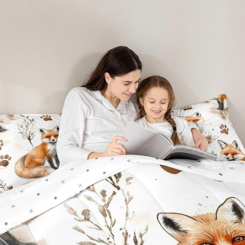 Miniatura 6 de Erosebridal Juego de edredón de zorro en 3D, juego de ropa de cama de animales del bosque, tamaño King, vintage, café, marrón, relleno, estilo