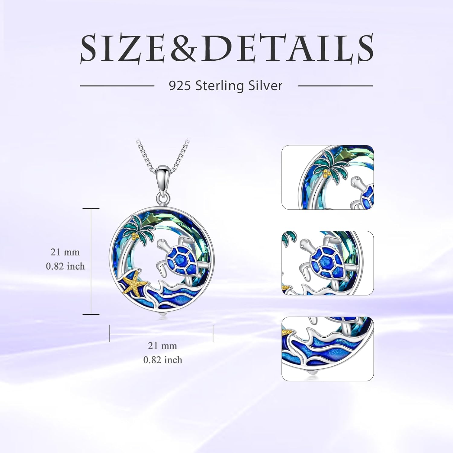TOUPOP Sea Turtle Gifts Sterling Silver Tropical Palm Tree Ocean Pendant Crystal Sea Turtles Jewelry Christmas Summer Gifts for Women Her - Image 6