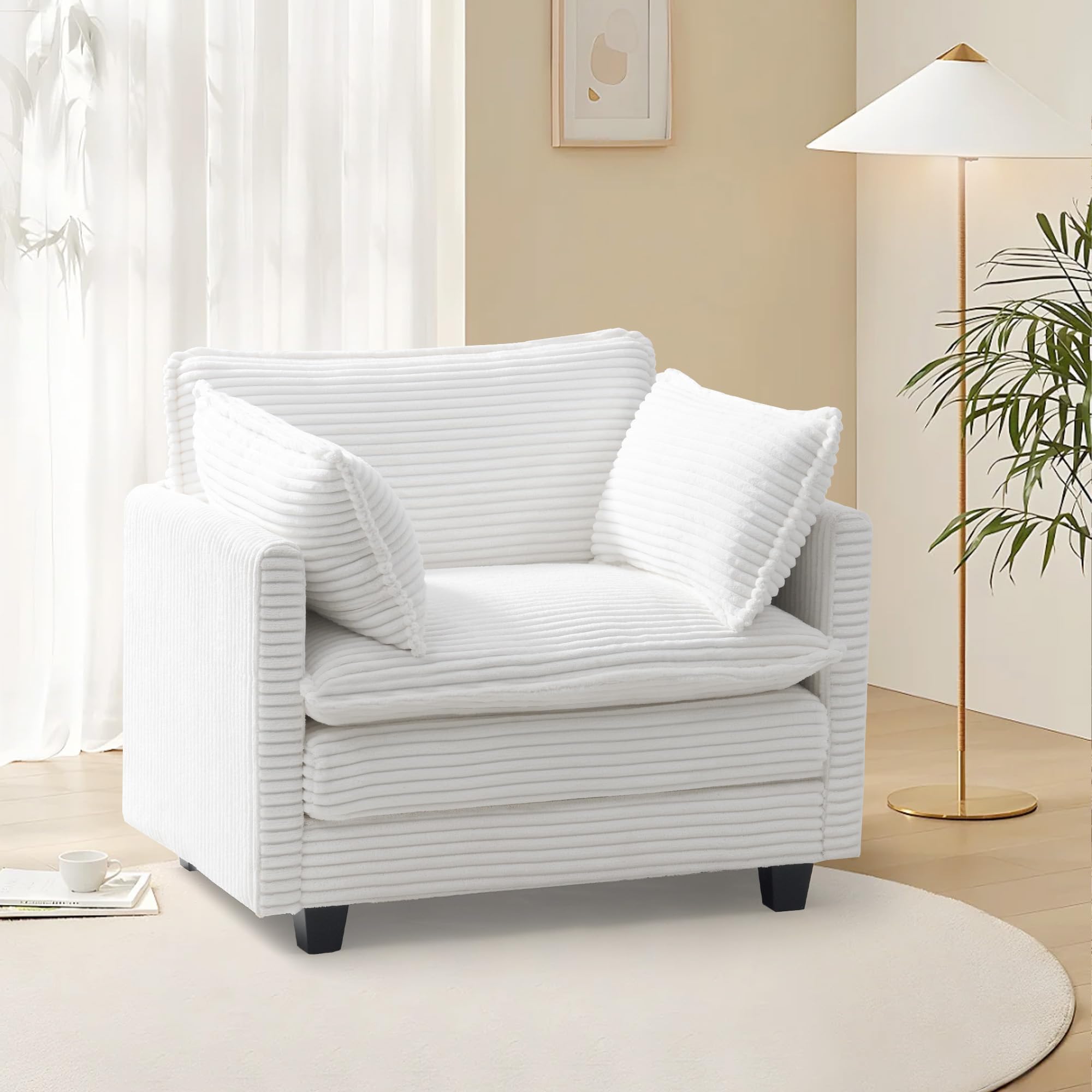 Polar Aurora Oversized Modular Sectional Sofa Chair Deep Seat Armchair Upholstered Couch 2 Armrest Pillows Single Sofa Modern