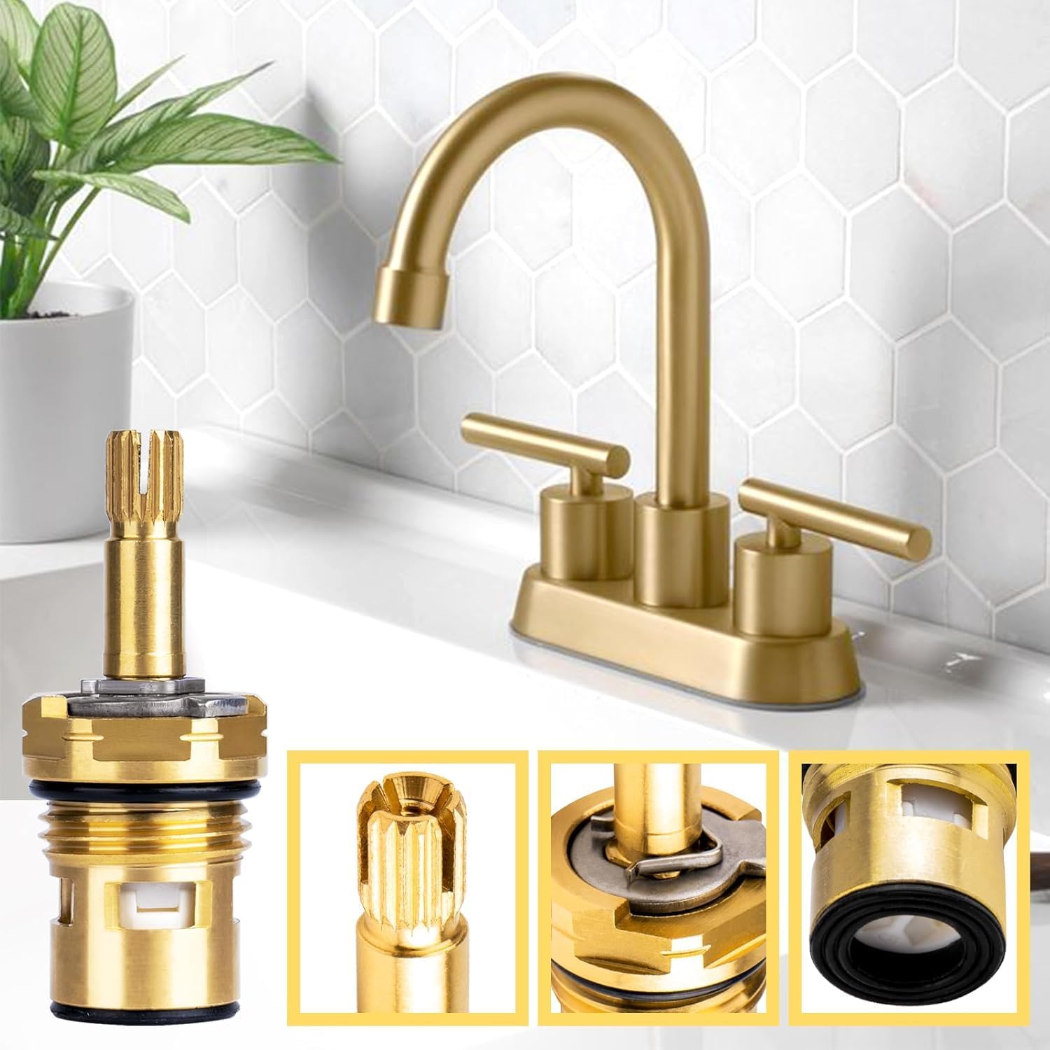 2 Packs Faucet Cartridge Compatible with American Standard 994053-0070A Bath & Kitchen Faucet Replacement Valve Cartridge, Brass