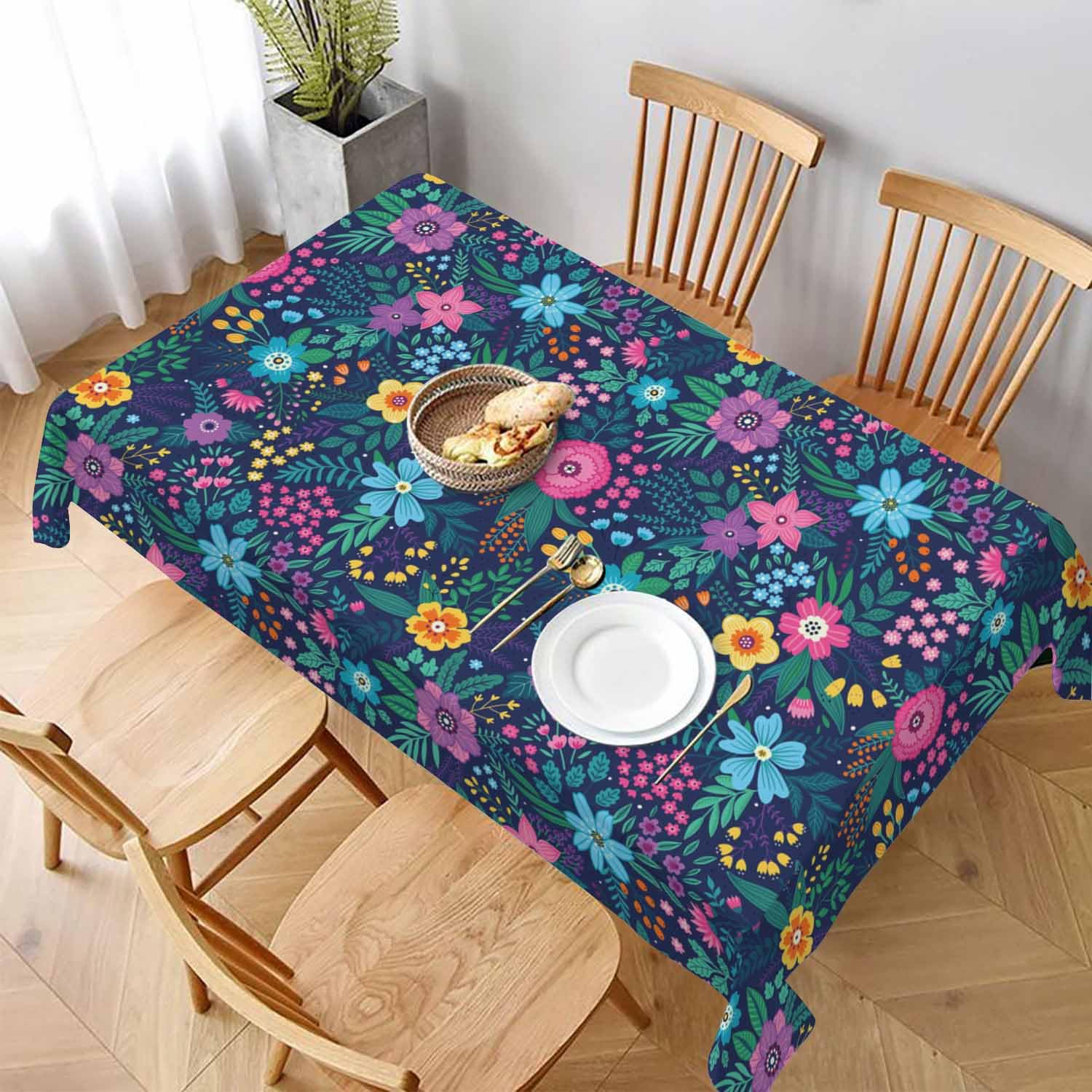 Nappe de table pour plein air et salle à manger au motif de plantes et fleurs bohèmes lumineuses