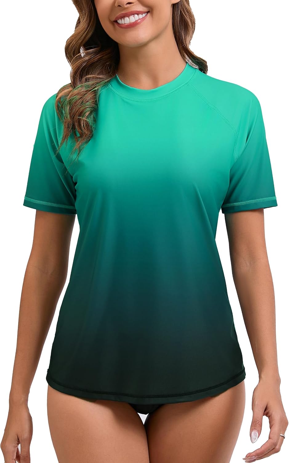 Halcurt Women's Short Sleeve Rash Guard Swimsuit Top with Built in Bra Swim Shirt UPF50+ Quick Dry Bathing Suit