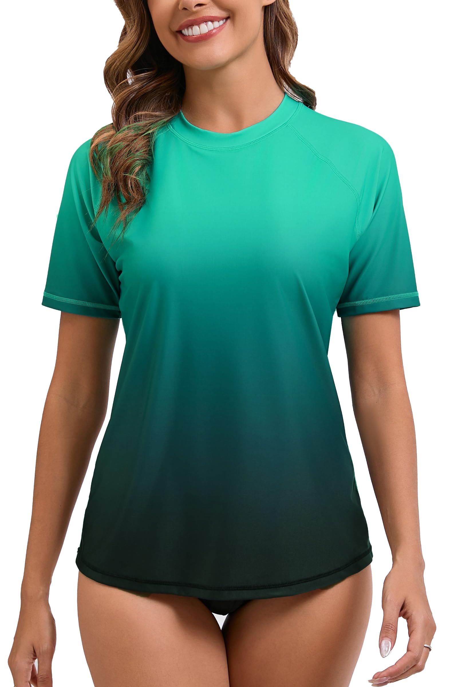 Halcurt Women's Short Sleeve Rash Guard Swimsuit Top with Built in Bra Swim Shirt UPF50+ Quick Dry Bathing Suit