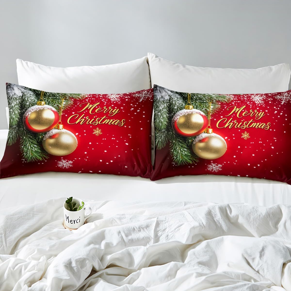 Homewish Juego de ropa de cama con diseño de campanas de Navidad doradas, sábana bajera ajustable de copo de nieve, para niños, adolescentes, niñas, adultos, temática de Año Nuevo, 3 piezas