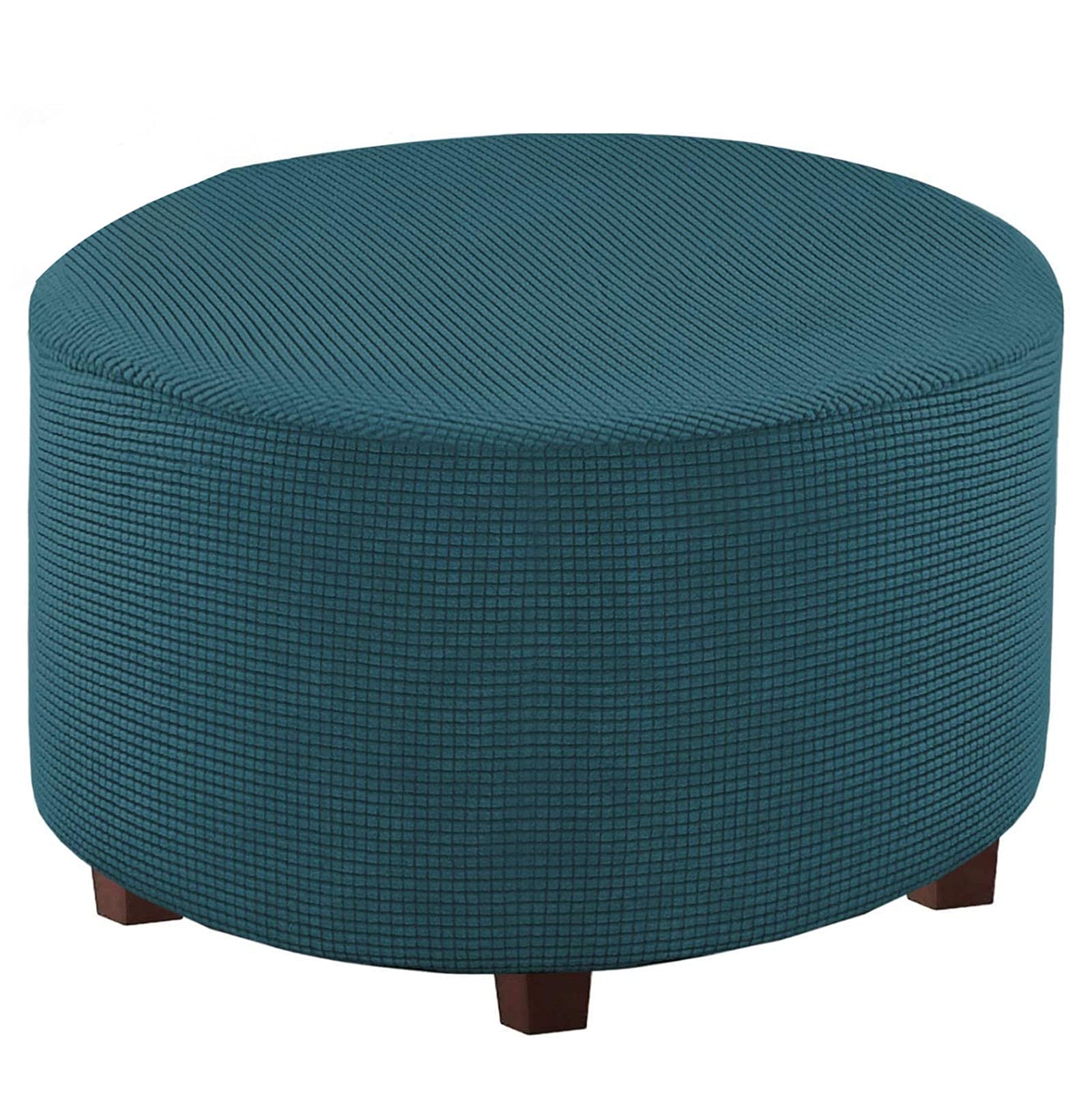 JHLD Round Stretch Ottoman Cover, Thickened Plaid Spandex Ottoman Slipcover Removable Pedal Protective Cover For Living Room-Blue B-Medium