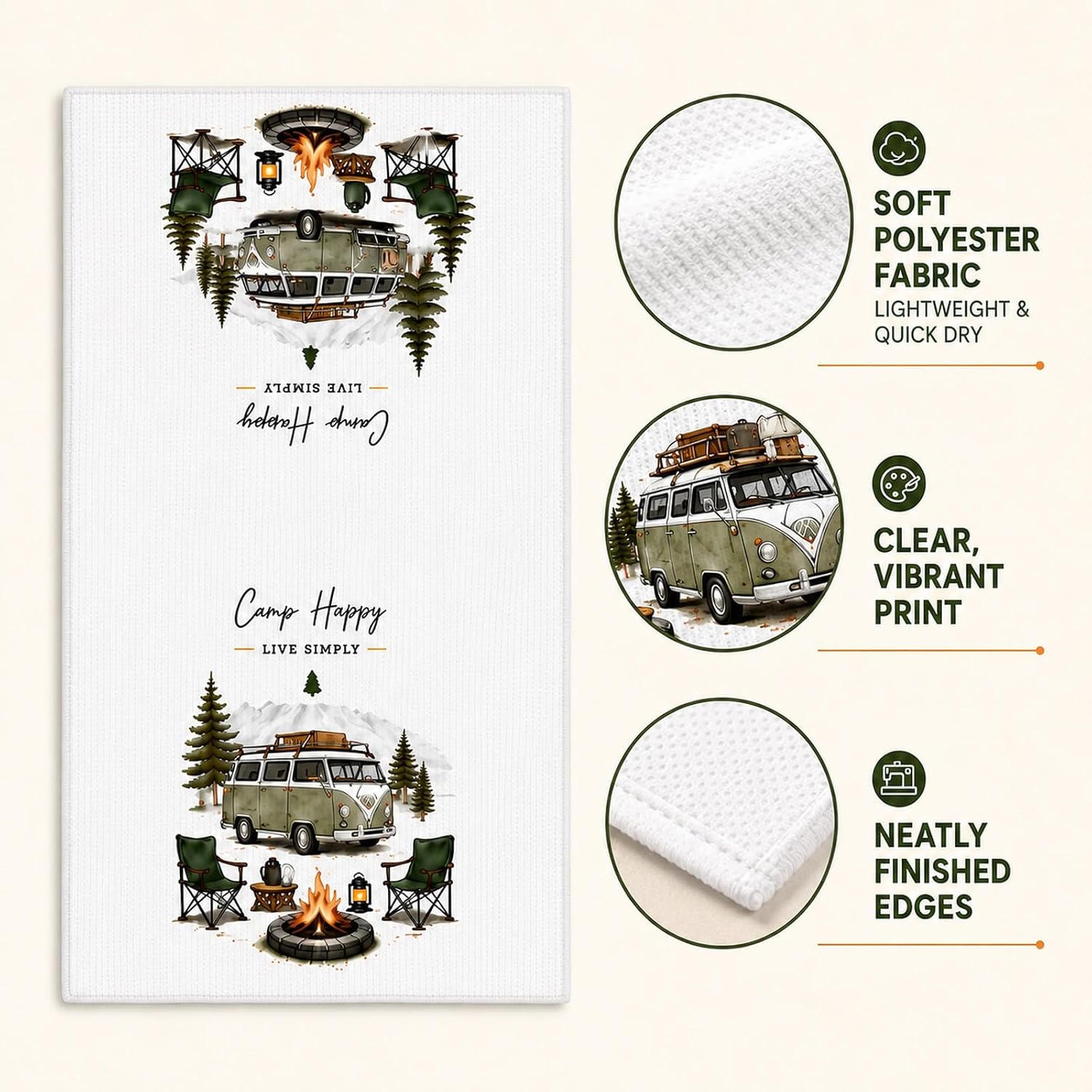 4Pcs Happy Camper Camping Dish Towels Camper Accessories for Inside image 3