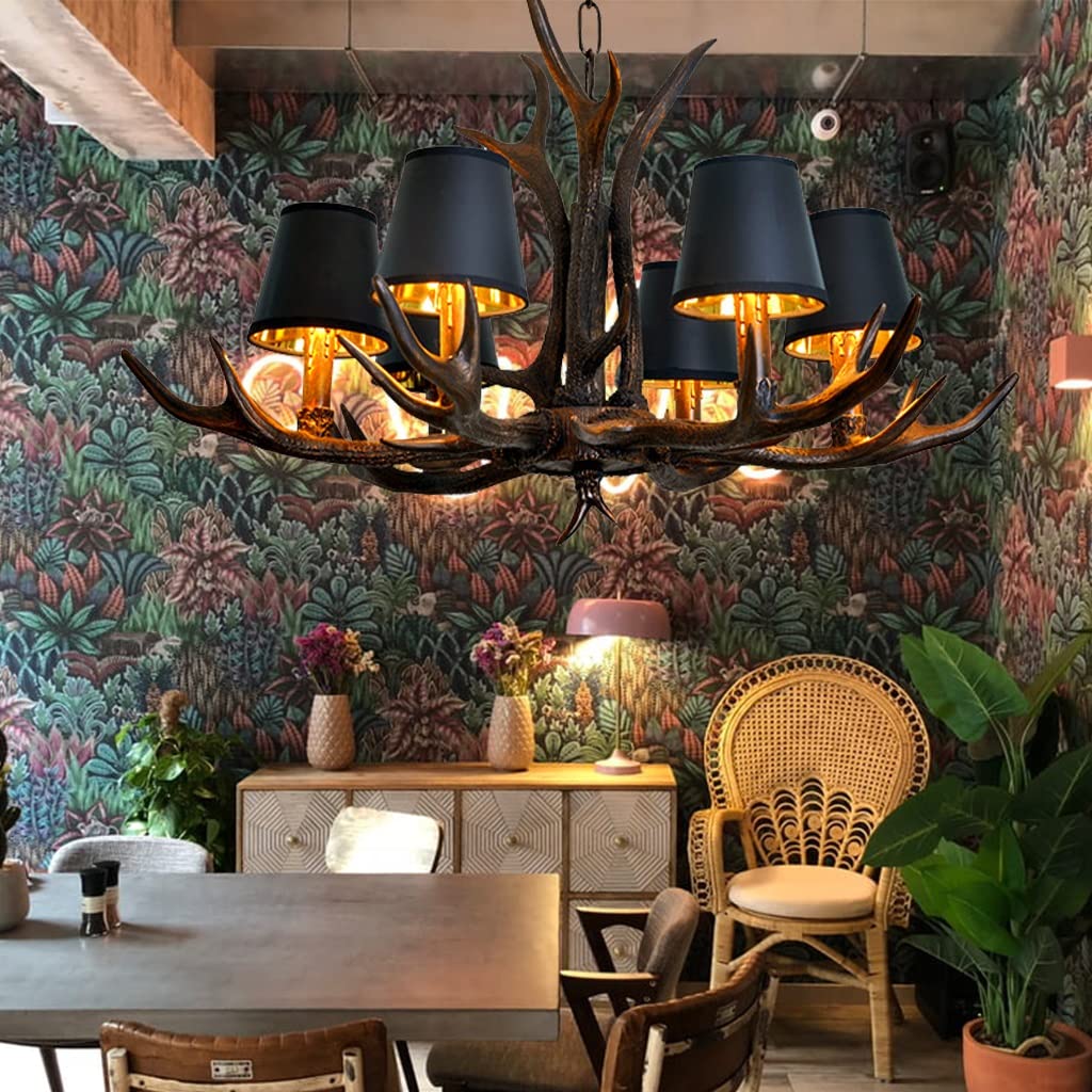 Vintage E14 hanglamp gewei retro stijl hars 6 lampen kroonluchter industrie loft lamp in hoogte verstelbare hanglamp stof lampenkap verlichting woonkamer bar café eetkamer decoratie hanglamp