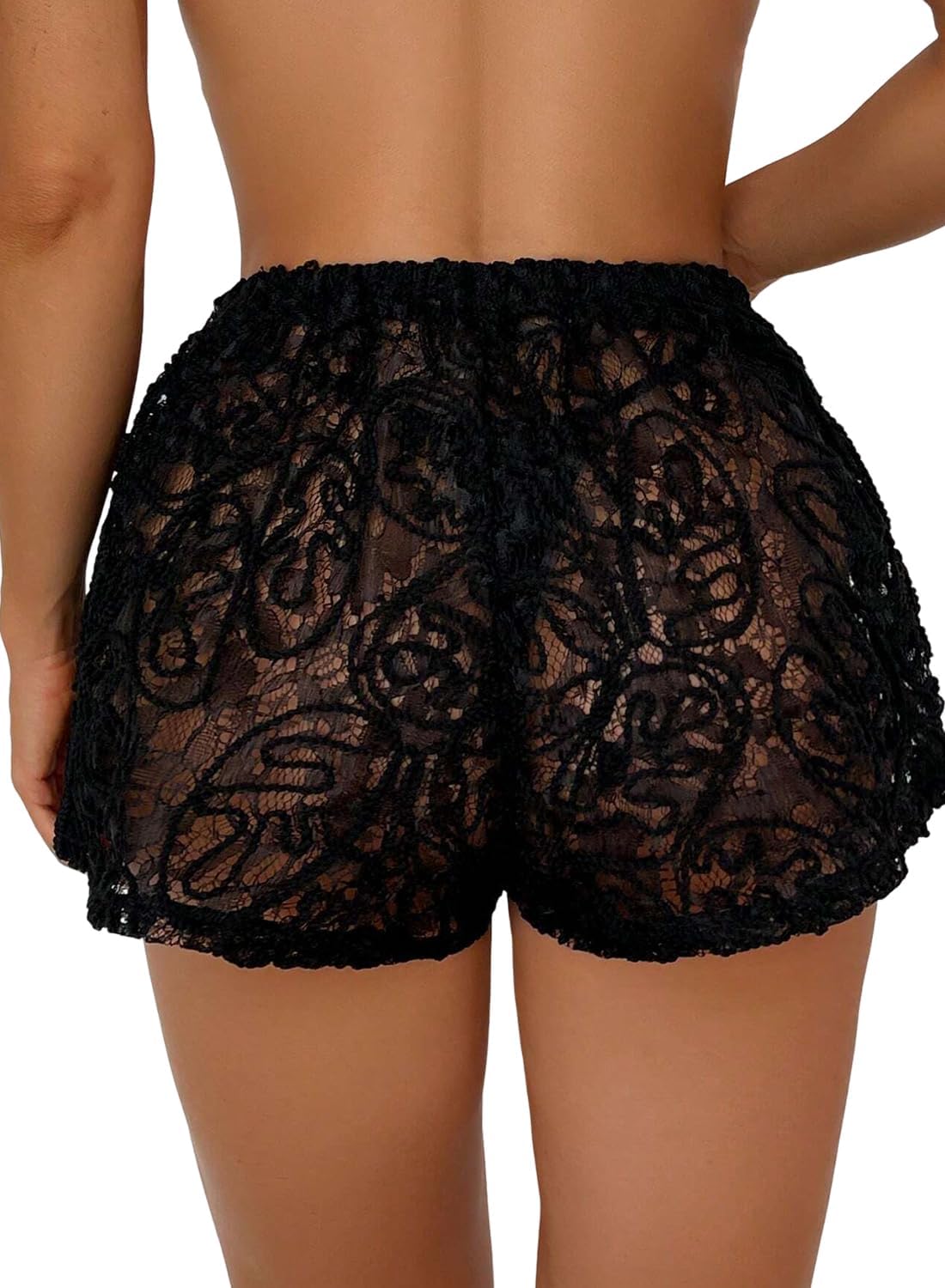 YELAIVP Women's Cover Up Shorts Hollow Out High Waist Bikini Bottoms Drawstring Beach Coverups Bathing Suit Swimsuit Bottom - Image 2