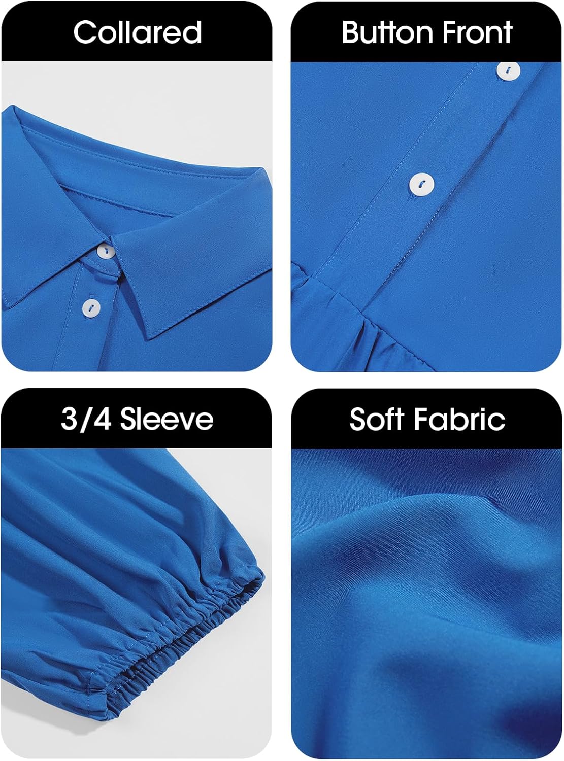 Wenrine Womens Casual Button Shirt Dress V Neck 3/5 Sleeve Tiered Collared Flowy Maxi Dress Blue - Image 7