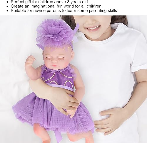 Miniatura 6 de VGEBY Reborn Baby Doll, 10inch Newborn Reborn Doll Soft Silicone Lifelike Sleeping with Beautiful Dress Toy Accessories Gift (Purple)