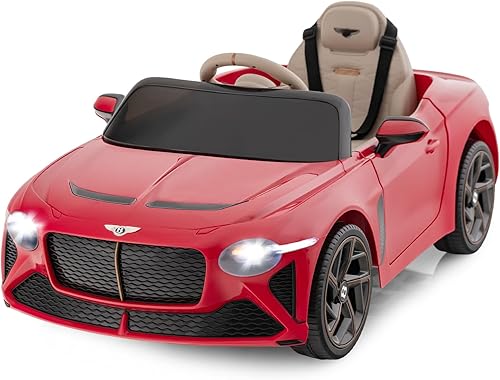 HONEY JOY Vehículo eléctrico Bentley con licencia de 12 V para niños, suspensión de resorte, luces LED, bocina, velocidad altabaja, auto de juguete