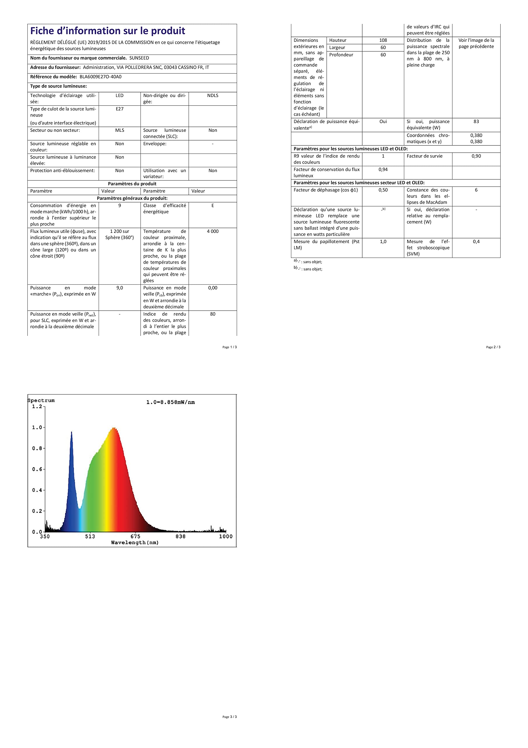 SUNSEED 10x Ampoule Filament LED Opaline Standard E27 9W équivalent 83W Blanc Naturel 4000K