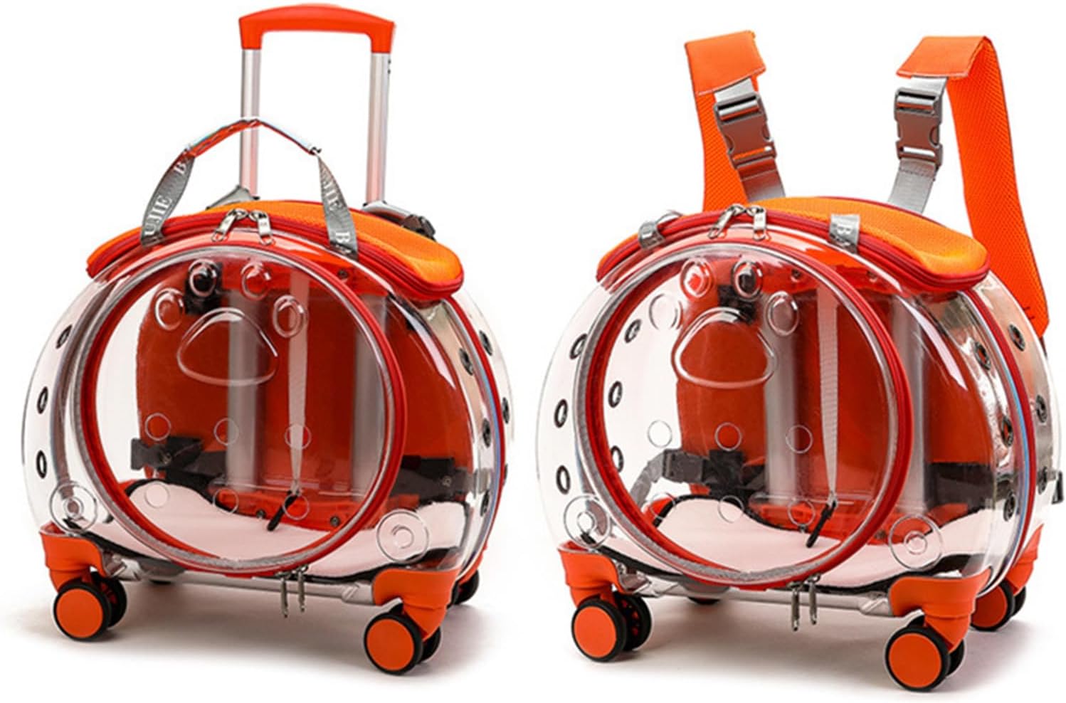 Rolling Cat Carrier,Clear Cat Carrier with Wheels,Pet Trolley Case Pet Backpack for Kitty Small Dog Sturdy and Breathable Design Portable Cats Dogs Backpack for Travel/Taking a Walk Orange