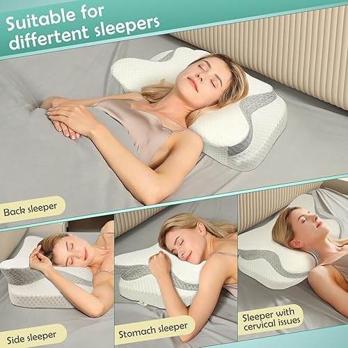 Miniatura 3 de VIEWALL Almohada cervical para aliviar el dolor de cuello, almohadas ergonómicas de espuma viscoelástica para contorno ortopédico de apoyo para el