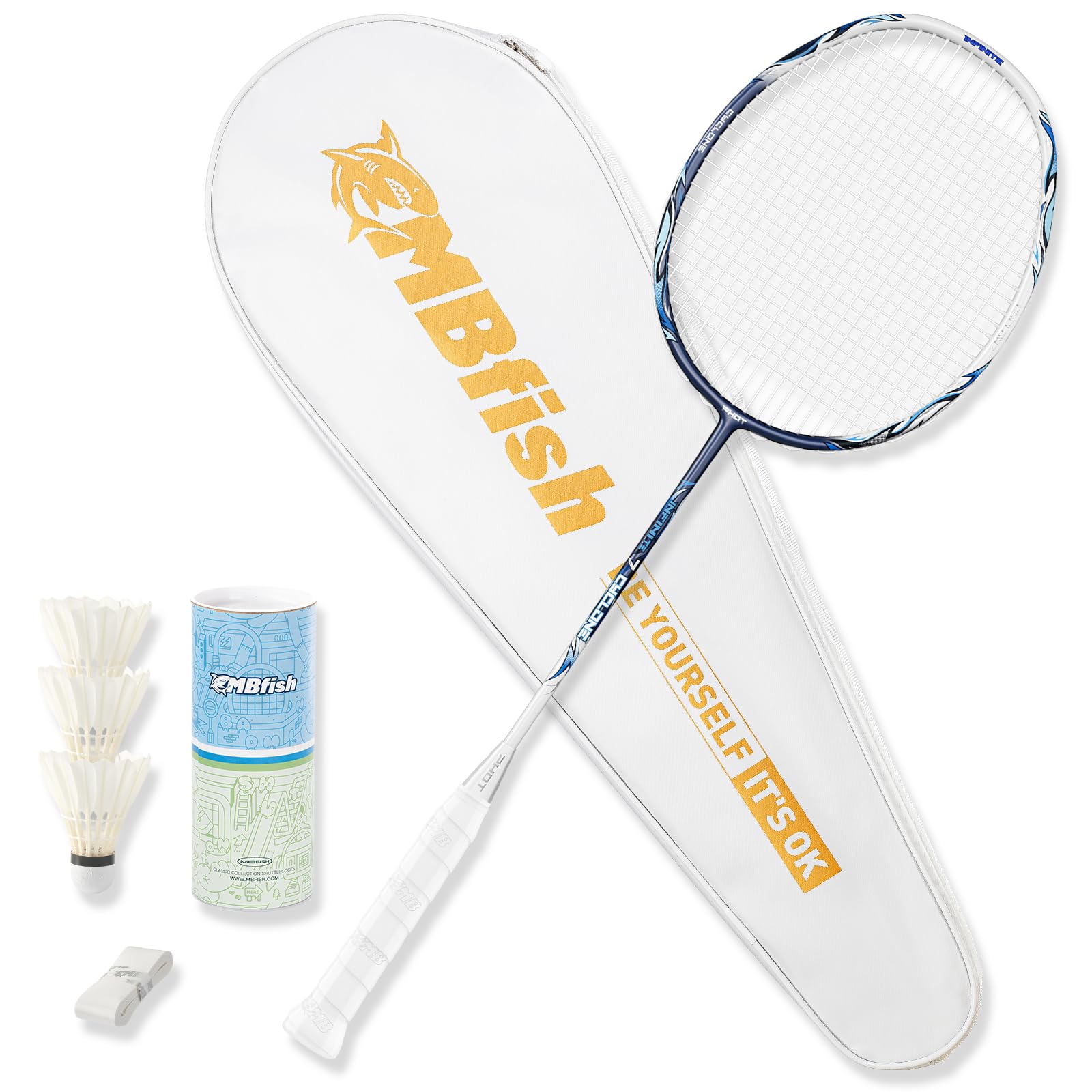 Badminton Racket Set with 1 Carbon Fiber Racquet, 3 Shuttlecocks, 2 Replacement Grip Tapes and 1 Badminton Bag - Perfect for Outdoor Games and Gym 5U