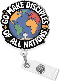 Go Make Disciples of All Nations Badge Holder Retractable 1.6 Inches Christian, Religious, Jesus, God, Faith Alligator Clip/Belt Clip, Acrylic Material, Badge Reel, Lanyard ID Cards Holder Gifts