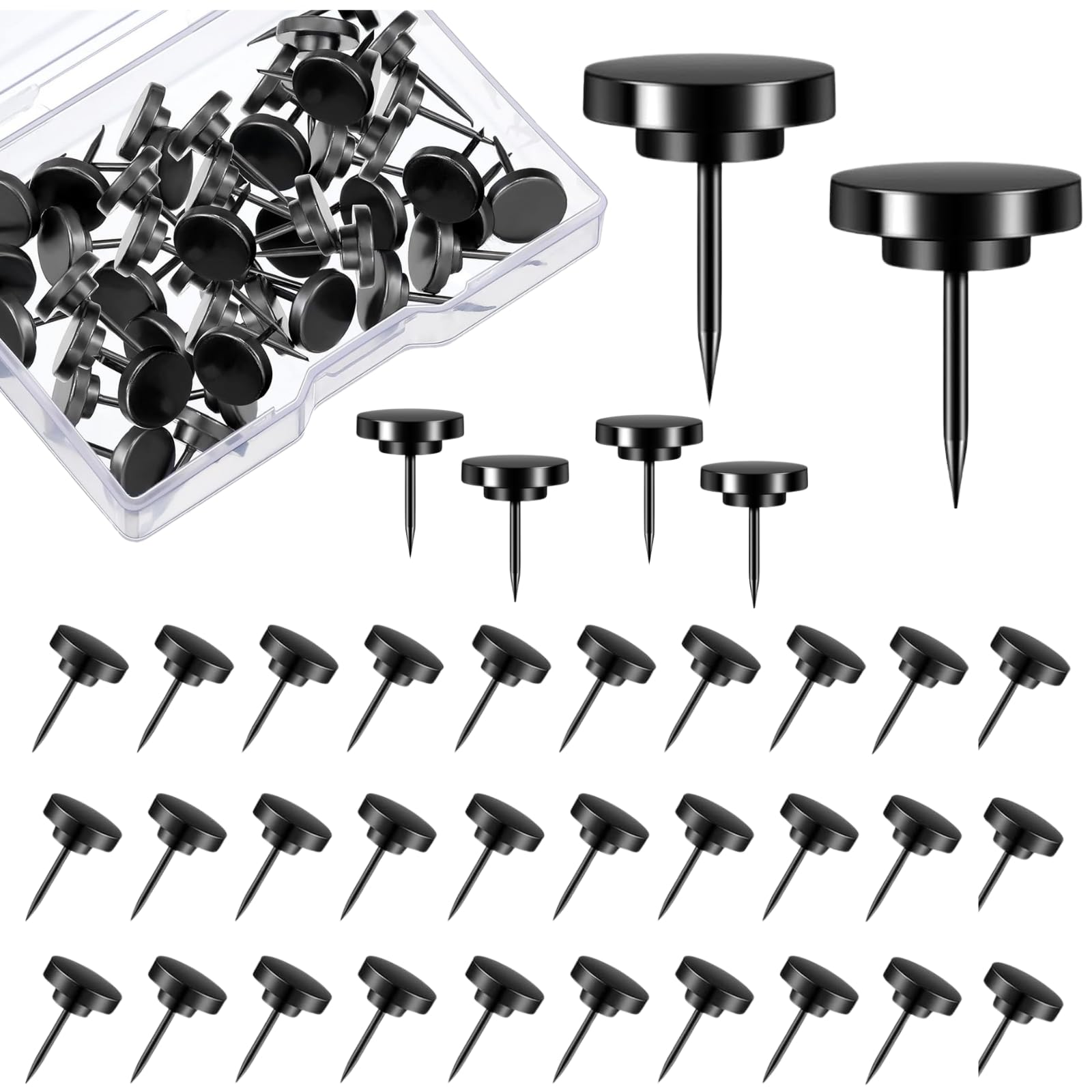 80 PCS Black Push Pins - Metal Thumb Tacks for Wall, Bulletin Board, Photo Hanging | Cork Board Tacks with Storage Box image 6