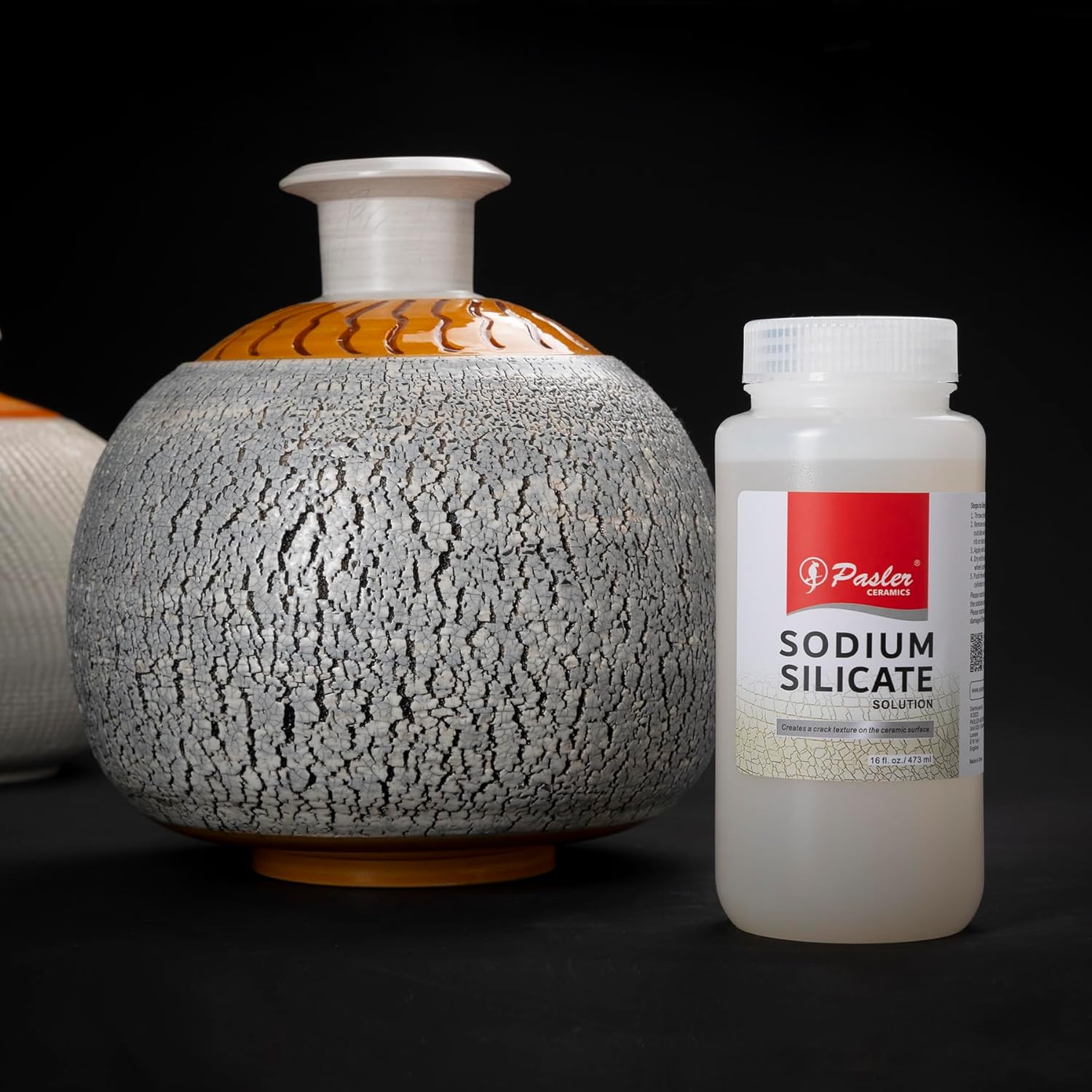 Pasler - Ceramic Crackle Agent/Sodium Silicate Solution for Pottery - Creates a Crack Texture on the Ceramic Surface,16 fl oz / 473 ml