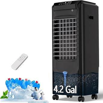 Swamp Cooler, 1800 CFM Windowless Portable Air Conditioner with 4.2 Gal Water Tank,120 Swing, 12H Timer, 3 Modes, 3 Speeds, 3-IN-1 AC Unit, Evaporative Air Cooler for Room,Bedroom,Office,Black