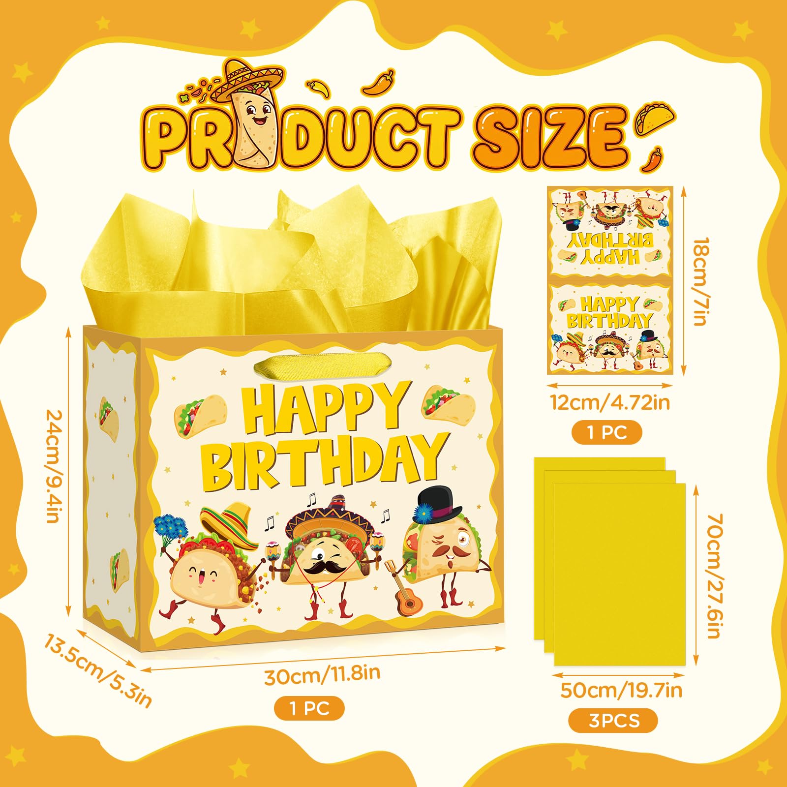 Funny Taco Birthday Gift Bag Cute Mexican Fiesta Birthday Wrapping Paper Gift Bag with Card and Tissue Paper for Kids Adults Taco Bout a Baby Baby Shower Bday Cinco de Mayo Celebration