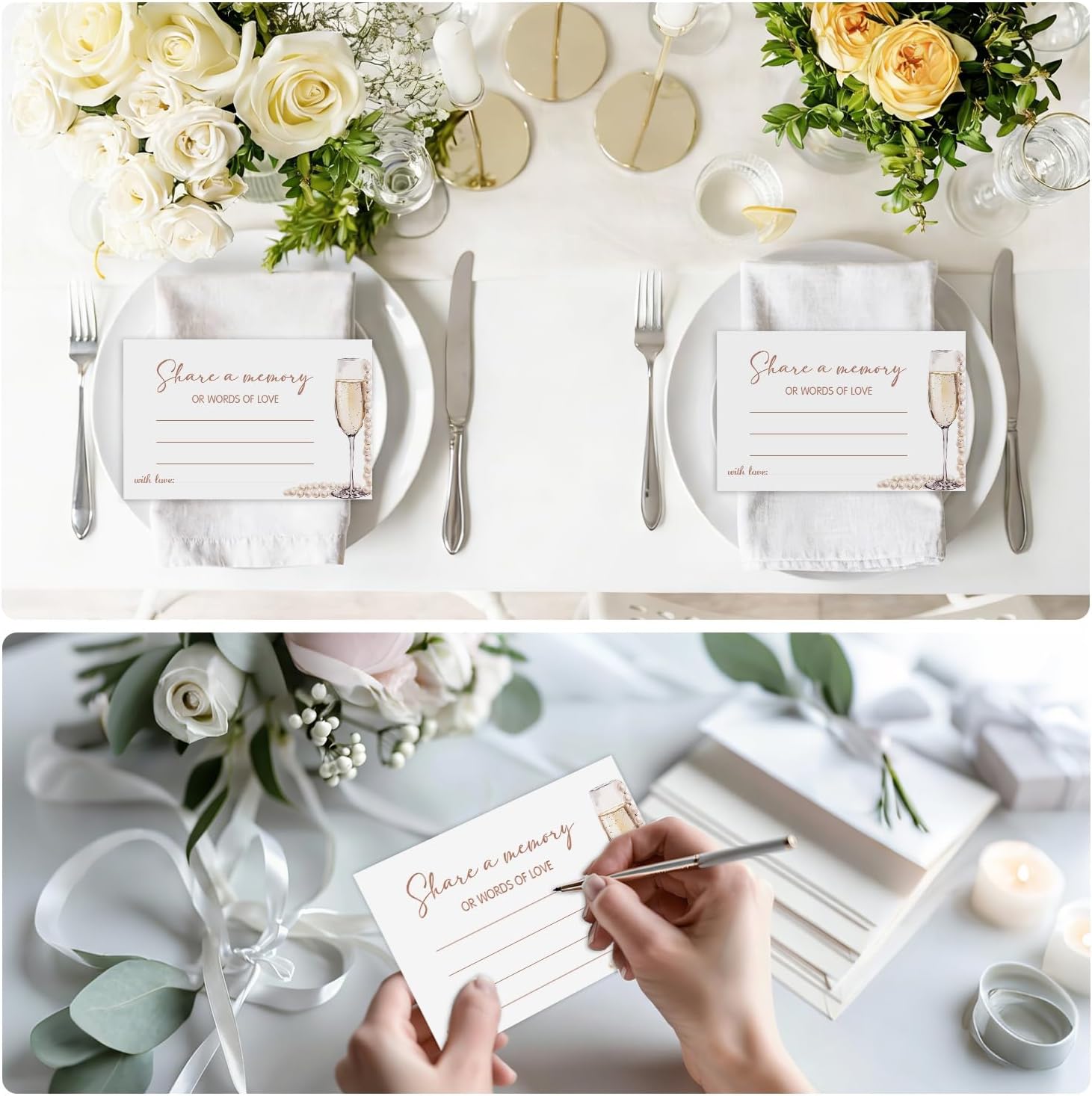 Memory Box for Wedding with 50 Psc Share a Memory Cards for Pearls and Prosecco Bridal Shower Games, Share a Memorial Box for Pearls and Prosecco Bridal Shower Decorations, Wedding Shower Decor