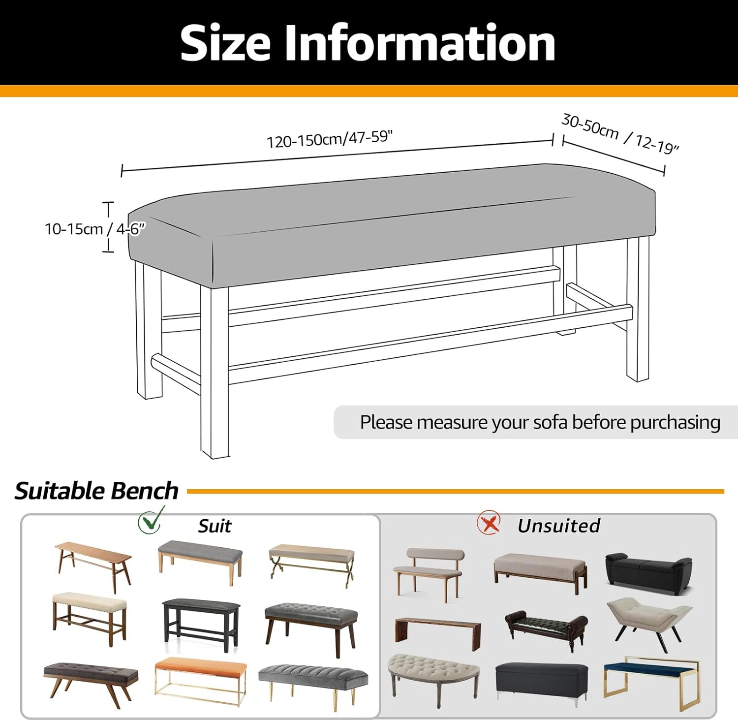 Bench Cover - Stretch Jacquard Bench Covers for Dining Room & Living Room - Anti-Dust Removable Slipcover - Washable Seat Protector - Navy Blue