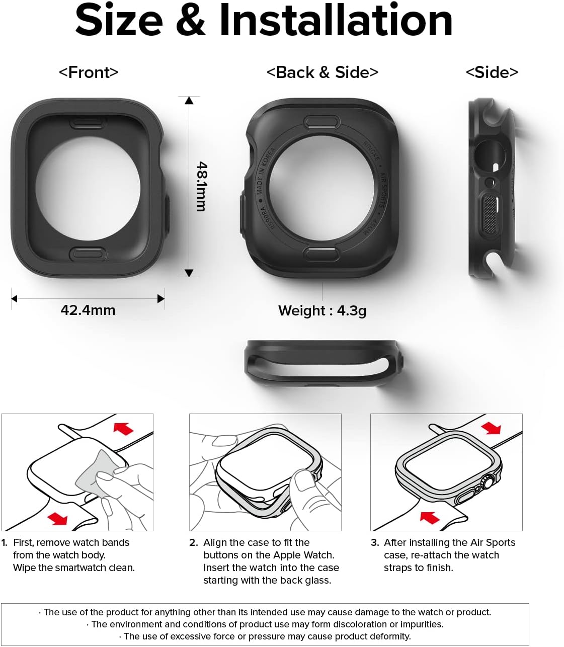 Ringke Air Sports for Apple Watch Series 9, 8, 7 (45 mm), SE 3, 2, 1 (44 mm) Case, [Tailored Cutouts] Soft Flexible Lightweight Slim TPU Cover for Women, Men - Black