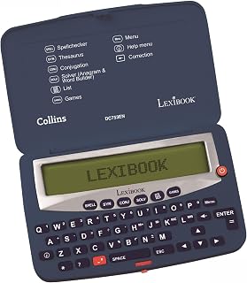 Lexibook Collins DC753EN Electronic Pocket Spellchecker - 725K Words, Thesaurus, Crossword Solver, Games, Blue/White