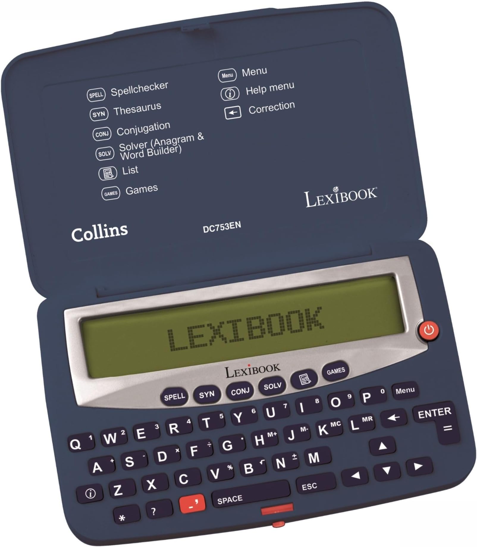 Collins English Dictionary, 13th Edition - Electronic Pocket Spellchecker, Thesaurus, Crossword Solver, Conjugation, Anagram Solver, Words Games, with Battery, Blue/White, DC753EN