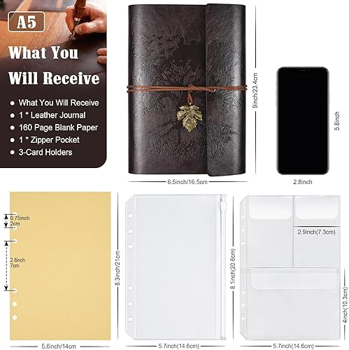 Vista 58 de Cuadernos de cuero con páginas en blanco, diario vintage recargable para escribir, diario de viaje personal, cuaderno de bocetos para escribir