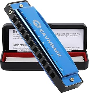 10 Holes 20 Tones Blues Harp Mouth Organ Harmonica, Diatonic Blues Harmonica Key of C, For Kids Adults Student Beginners Professionals, with Hard Case and Cleaning Cloth (Blue)