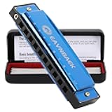 Eavnbaek 10 Holes 20 Tones Blues Harp Mouth Organ Harmonica, Diatonic Blues Harmonica Key of C, For Adults Student Beginners Professionals, with Hard Case and Cleaning Cloth (Blue)