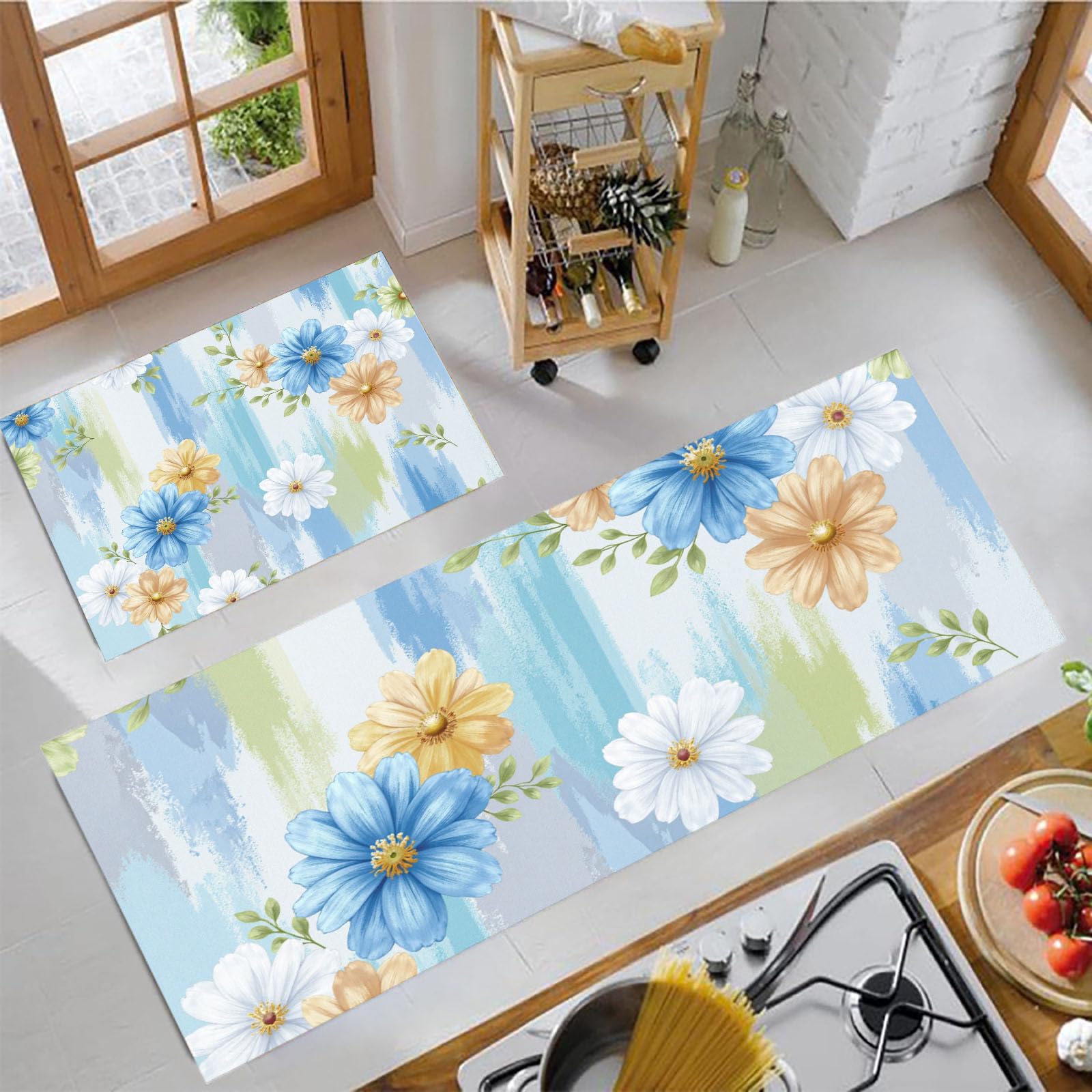 Lot de 2 tapis de cuisine antidérapants et paillasson lavable pour décorations intérieures