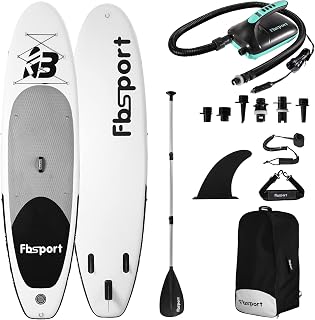 FBSPORT Premium Inflatable Stand Up Paddle Board (6 inches Thick) with SUP Accessories & Carry Bag | Wide Stance, Surf Control, Non-Slip Deck, Leash, Paddle and Pump, Standing Boat for Youth & Adult