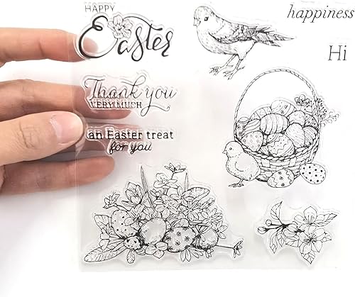 Miniatura 4 de NZJ Sellos transparentes de plástico con diseño de conejo Happy Easter Happiness para decoración de tarjetas y álbumes de recortes (feliz Pascua Día