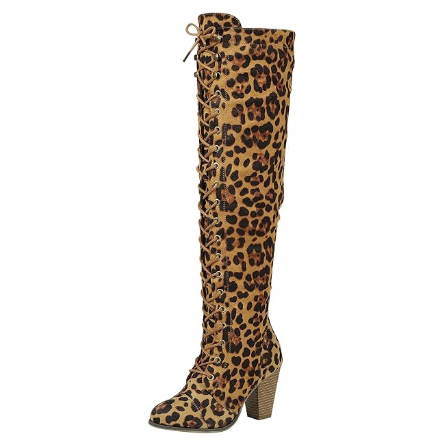 Forever Womens Chunky Heel Lace Up Over-The-Knee High Riding Boots Leo 7 5