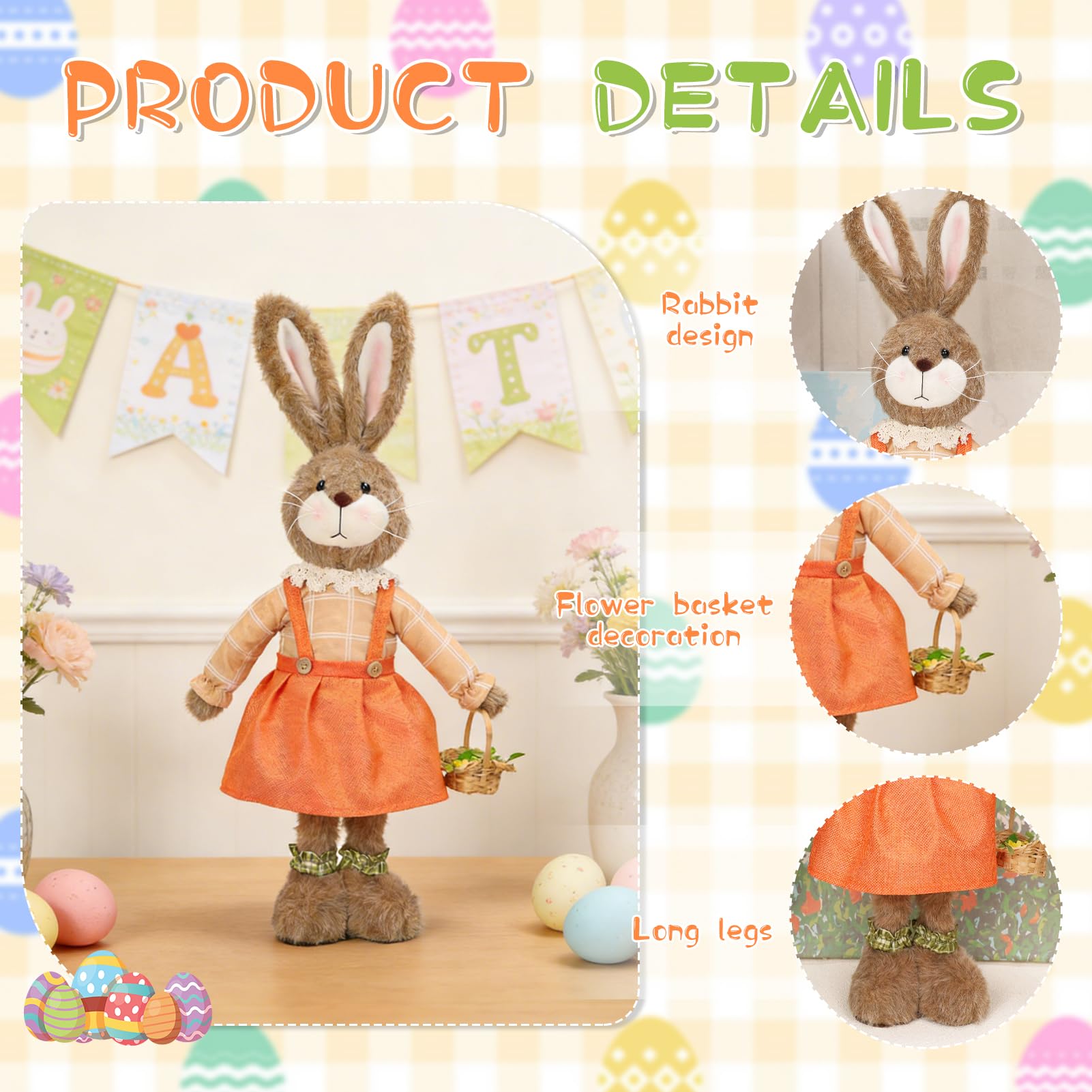 Osterdeko Osterhase Deko Tisch, 2 PCS Osterdeko Hase mit Ausziehbare Beine, Ostern Deko Osterhase Puppen, Osterhasen Dekor, Osterhasen Figuren, Ostern Hasen Figuren Osterdekoration Frühlingsdeko (C+D)
