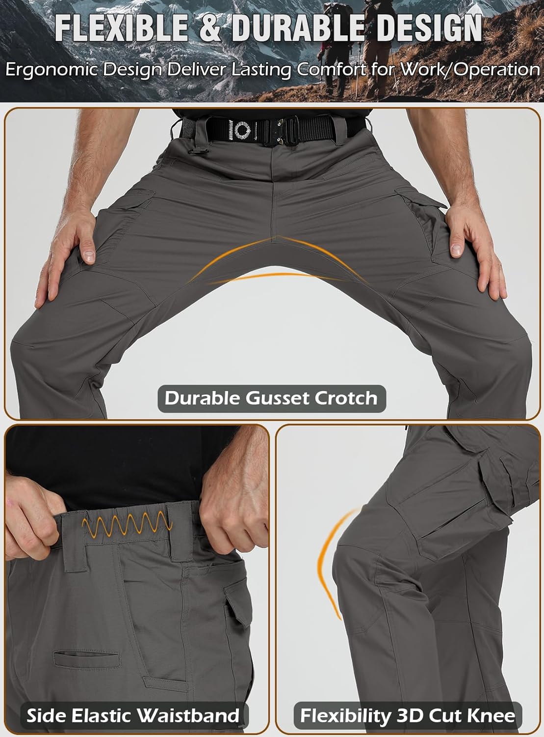 CARWORNIC Men's Stretch Tactical Work Pants Flex Ripstop Water Resistant EDC Utility Hiking Cargo Pants with 12 Pockets - Image 7