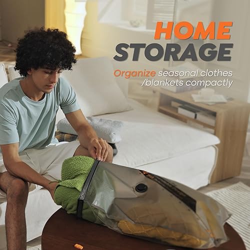 Miniatura 9 de Juego de bolsas de almacenamiento de viaje con bomba inalámbrica recargable, paquete de 10 bolsas portátiles ahorradoras de espacio para viajes y