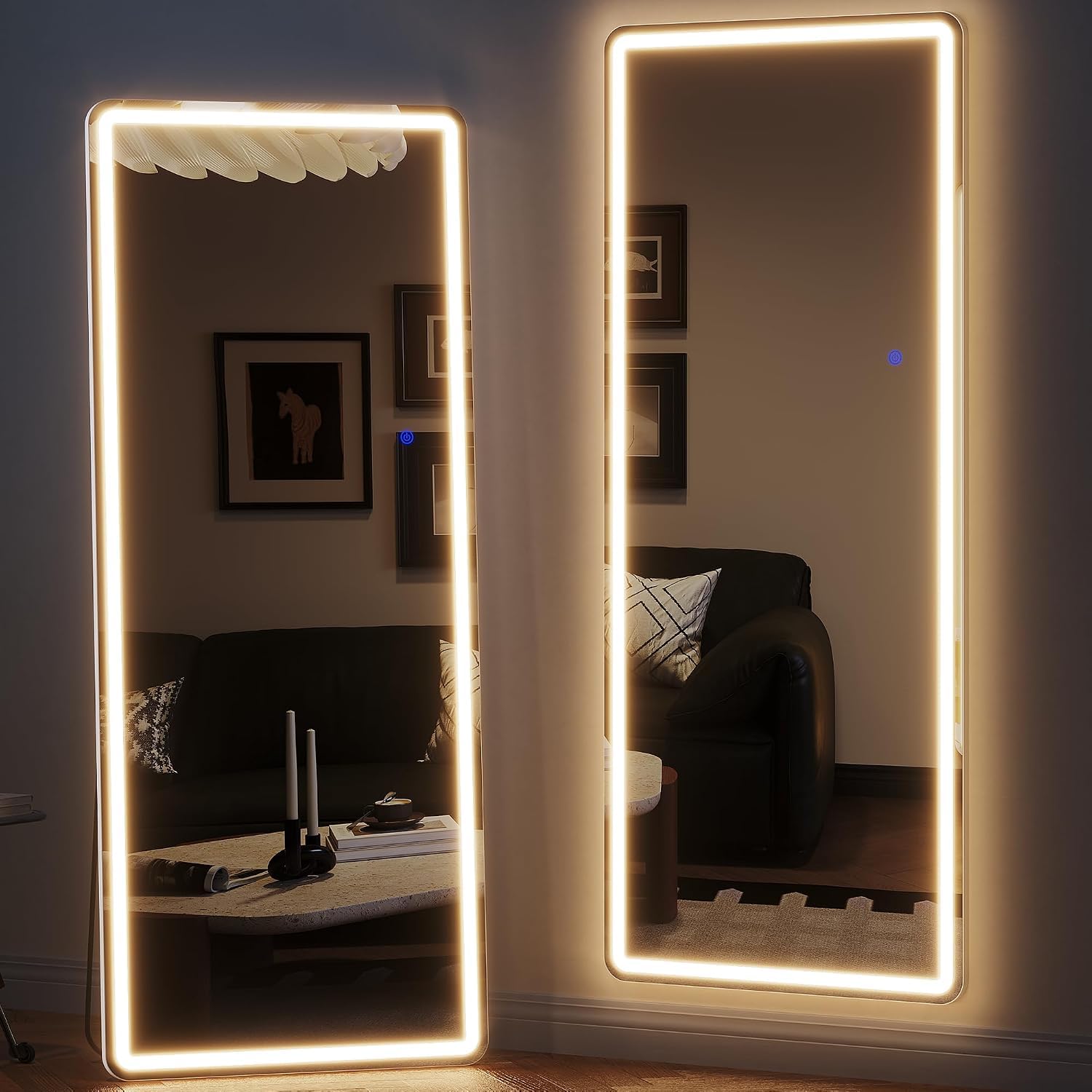 ZKIODV 178x65cm Ganzkörperspiegel mit Beleuchtung, Wandspiegel Groß mit Licht, Standspiegel mit LED 3 Farben & Dimmbar, Großer Spiegel Beleuchtet mit Ständer für Wohnzimmer Eingang Flur (Weiß XXL)