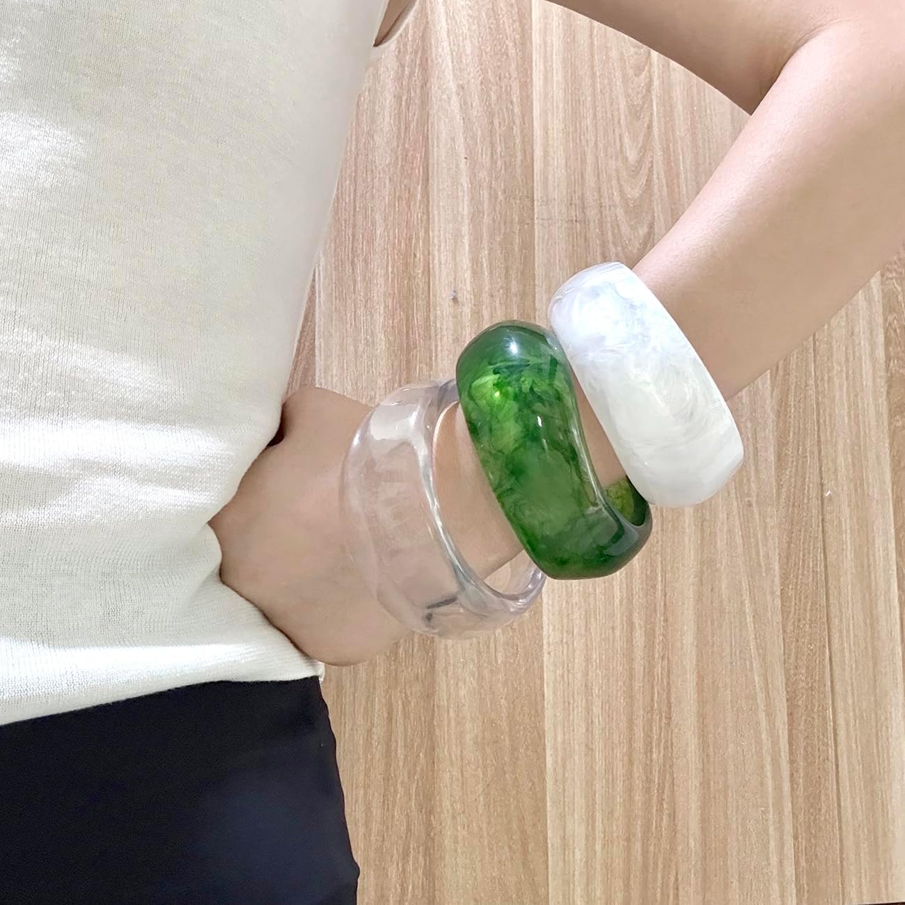 Colorful Chunky Resin Bangle Bracelet Set for Women Geometric Acrylic Big Cuff Bracelets Punk Thick Wide Statement Bangle Bracelets for Women Resin Jewelry - Image 4